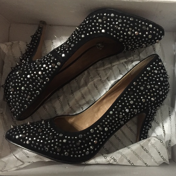 Black Aldo heels with silver spiky design
