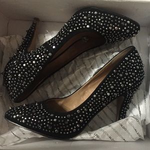 Black Aldo heels with silver spiky design