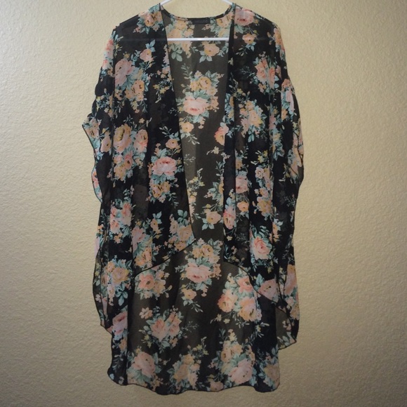 Floral print kimono style cardigan