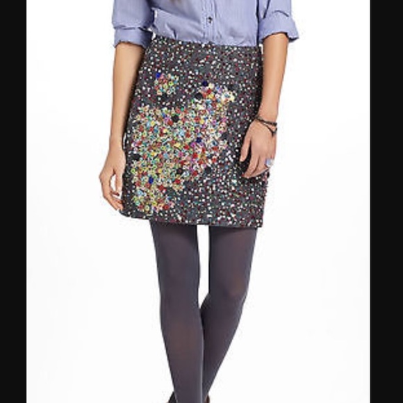 Maeve Anthropologie grey beaded Sequin Mini skirt