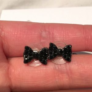 Betsey Johnson black bow rhinestone stud earrings