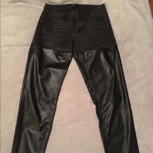 Denim and faux leather pants