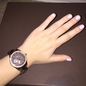 Tortoise Shell Fossil Watch with Gold Detail