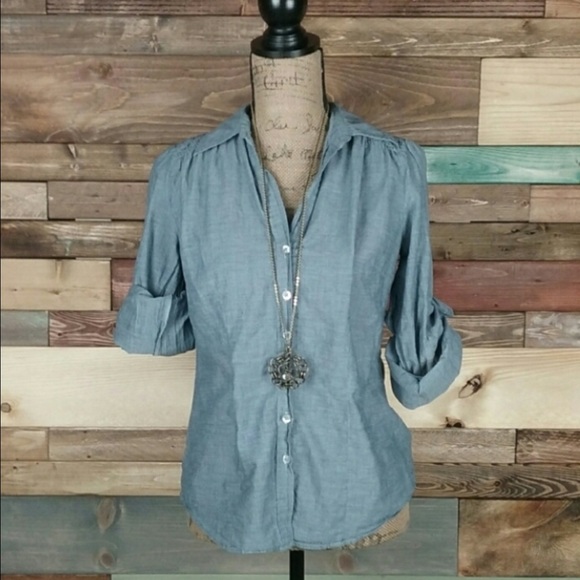 LOFT Denims Chambray Button Down Shirt - Picture 1 of 3