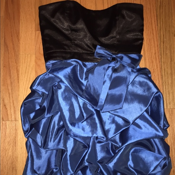 Nordstrom- Blue and Black Bowed Strapless Dress
