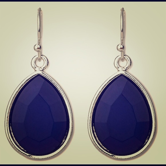 J Crew Silver Navy Blue Teardrop Hook Earring NWOT