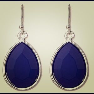 J Crew Silver Navy Blue Teardrop Hook Earring NWOT