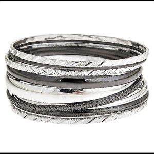J Crew silver Hematite Bangle Bracelet Set NE NWOT
