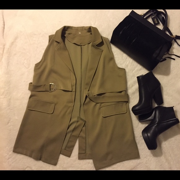 Olive green long vest