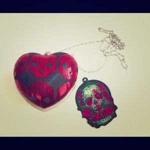 Iron Fist Red Digi Skull Heart Clutch Purse NWT