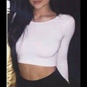 American Apparel White Long-sleeve Crop Top