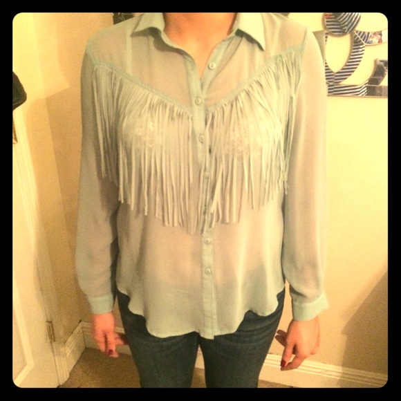 Cute teal fringe top