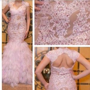 Alyce Paris Mermaid Evening Dress Feathers Lace