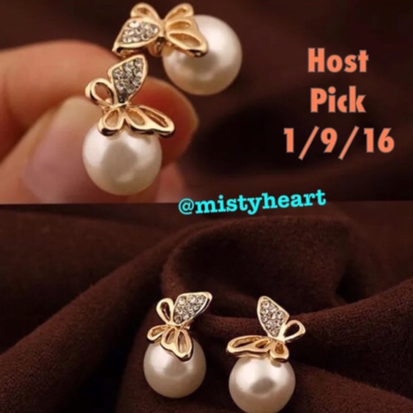 Butterfly Pearl Earrings - Picture 7 of 8