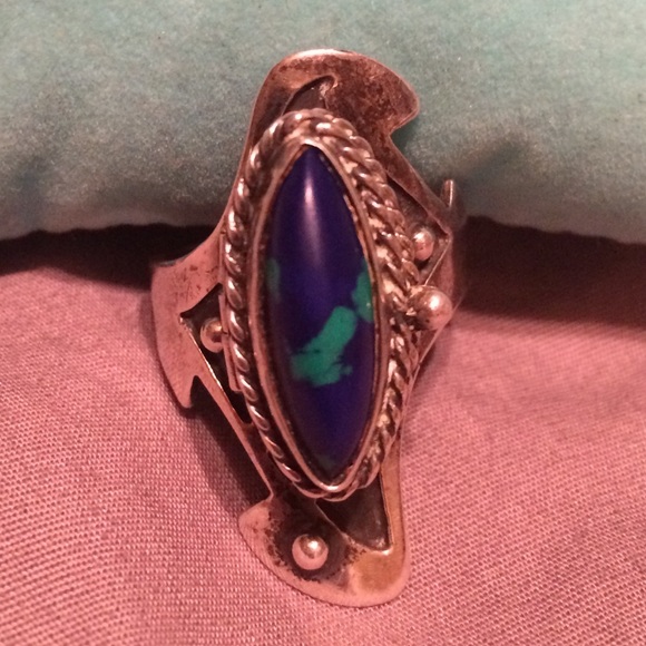 Mexican 925 printed silver ring w stone n locket