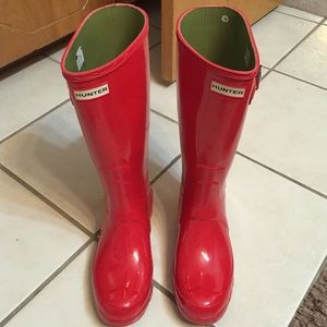 Red glossy hunter boots