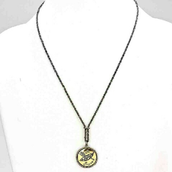 Be Brave Arrow Leaf Disc  Pendant Necklace - Picture 2 of 2