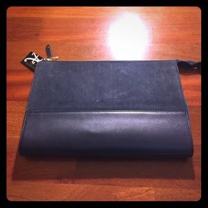 Navy blue faux letter with suede trimmings clutch