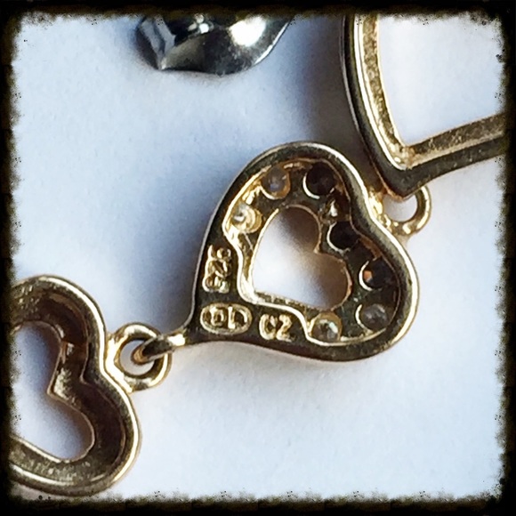 GIFTED Gold Sterling CZ Dangle Heart  Earrings - Picture 4 of 4