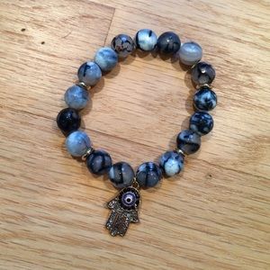 Blue Glass Hamsa Bracelet.