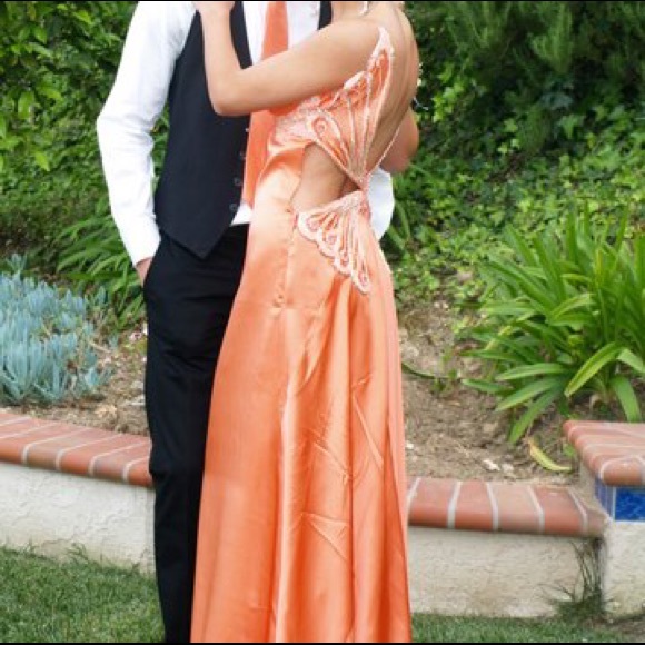 coral backless prom dress Primavera Couture 4319 Size 8 Coral Beaded Sequin Prom Dress Corset Scoop Neck Slit Formal Evening Gown