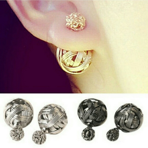 Silver Double Ball Stud Earrings - Picture 2 of 3