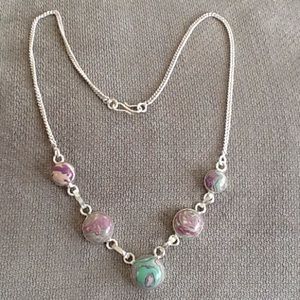Natural stone/silver colored necklace