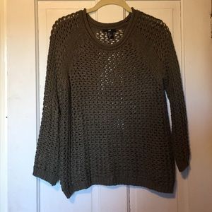 Olive green open weave sweater. Barley worn