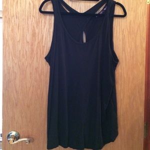 Black tank with keyhole crisscross back.