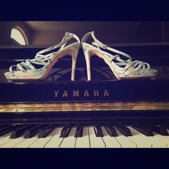 Strappy Badgley Mischka snake skin stilettos