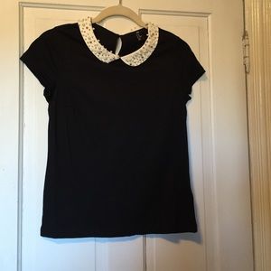 Black shirt with pearl detail Peter Pan collar