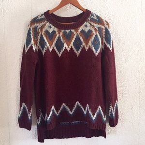 High Low Burgundy Patterned Sweater