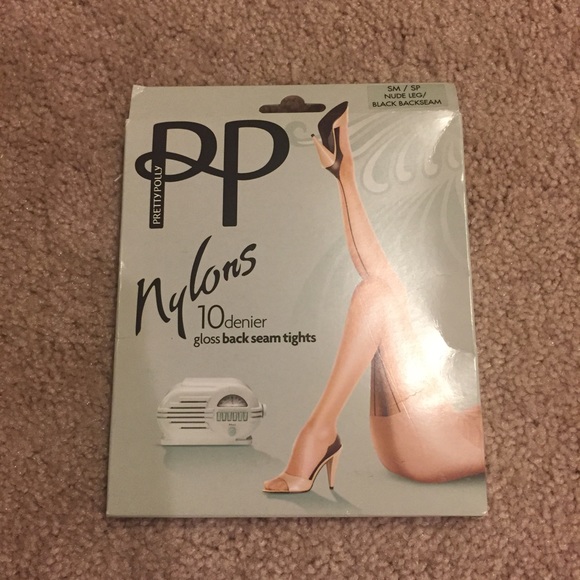 BRAND NEW Nude nylon stockings with black seam