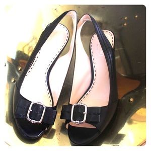 Authentic Coach Peep toe heels black leather 7