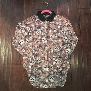 Love Culture Sheer Skull Button-Up Shirt