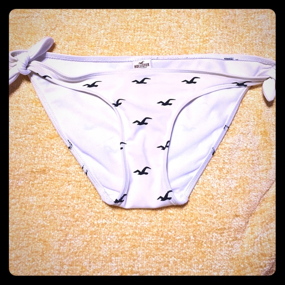 White w hollister bird logo bathing suit bottoms