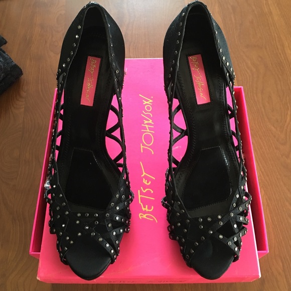 Betsey Johnson studded/cut out peep-toe heels