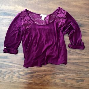 Medium, Crop, Deep Purple, 3/4 Sleeve