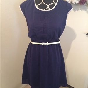 Xhilaration Navy Blue Dress with White Belt.