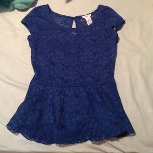 Lace blue peplum top. Size sm.