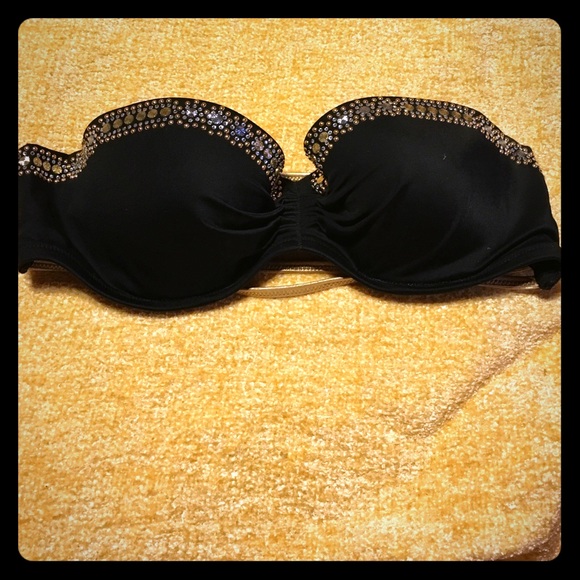Gold and black bejeweled bathing suit bandeau top