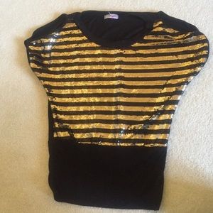 Black/gold sequin striped blouse