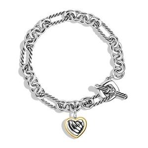 David Yurman Cable Heart Charm Bracelet with Gold