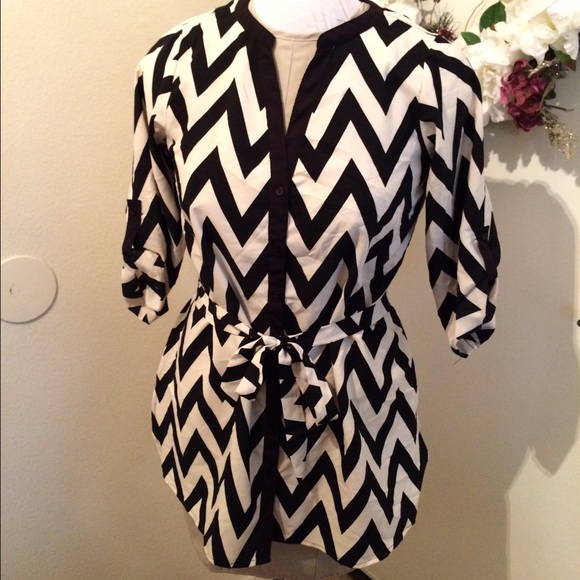 Oh! Mamma Maternity Tunic Chevron Black cream belt