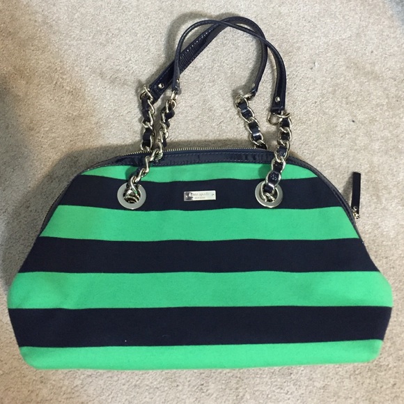 Kate Spade Green and Navy Striped Shoulder Bag