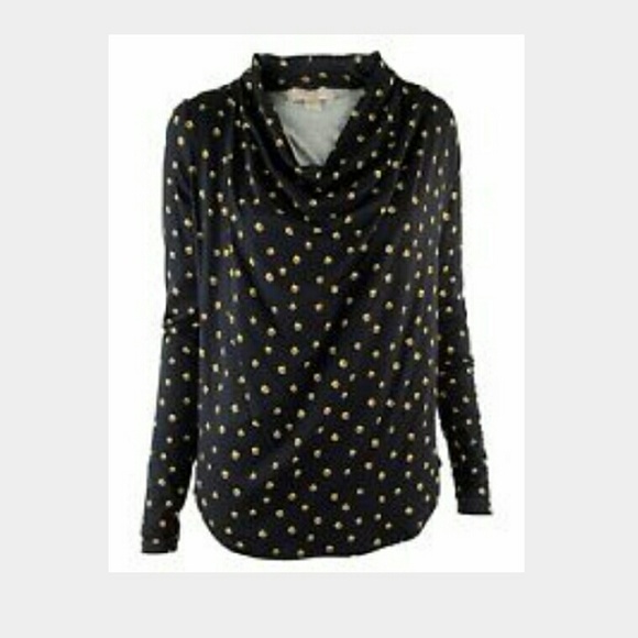 Michael Kors navy blue cowl neck studprint knittop