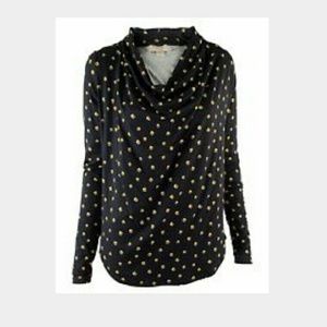 Michael Kors navy blue cowl neck studprint knittop