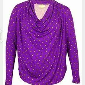 Michael Kors purple cowl neck stud-print knit top