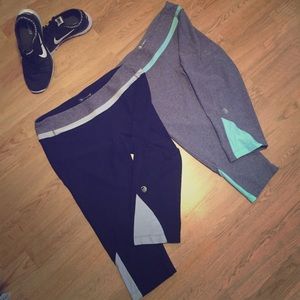 Grey/mint and black/grey/white yoga capri pants