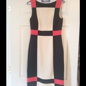 Black, cream, & coral Color block dress